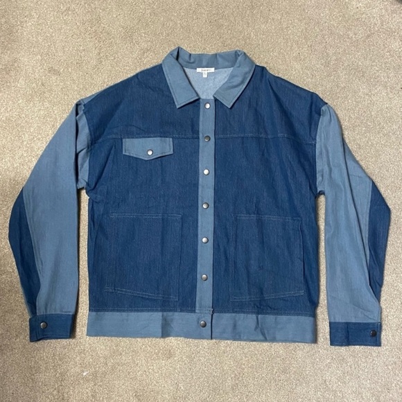 JODIFL Oversized Denim Colorblock Jacket Size M - Picture 2 of 4